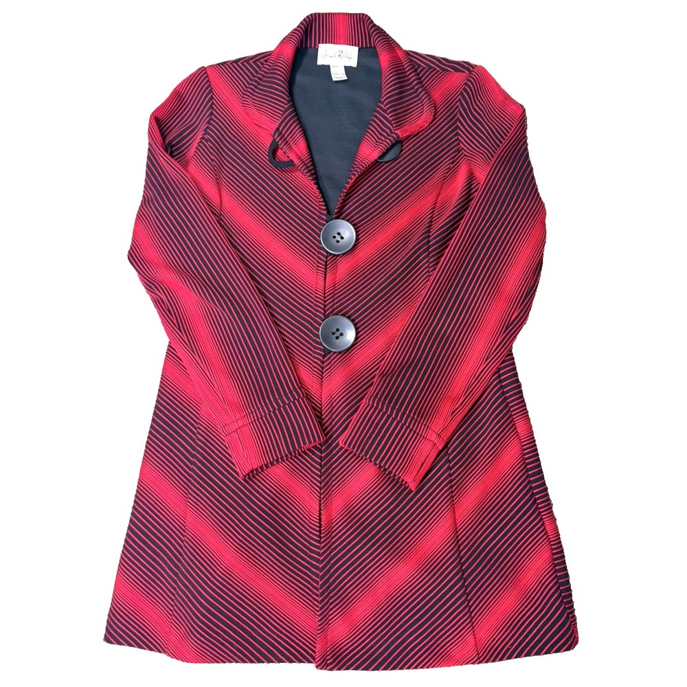 JOSEPH RIBKOFF Red Black Chevron Striped Knit Topper Jacket Coat Size 10
